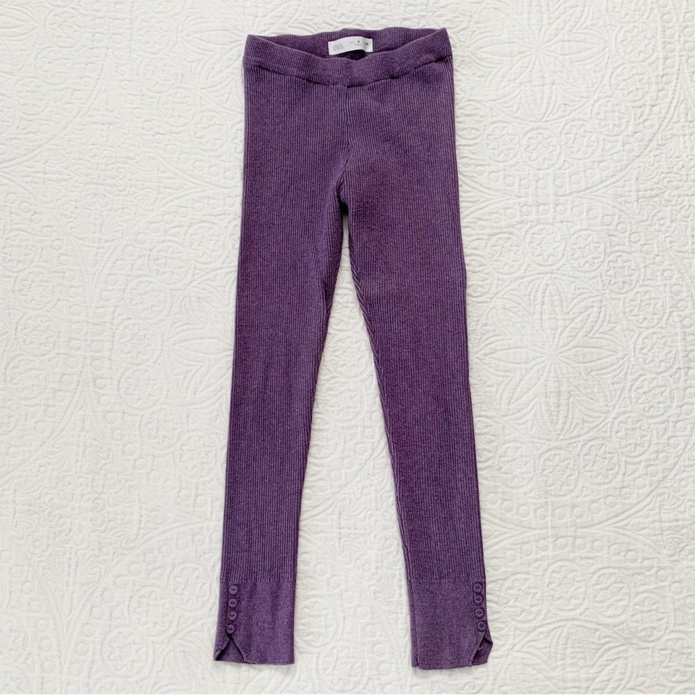 Zara Girls' Ribbed Knit Leggings, Purple‎